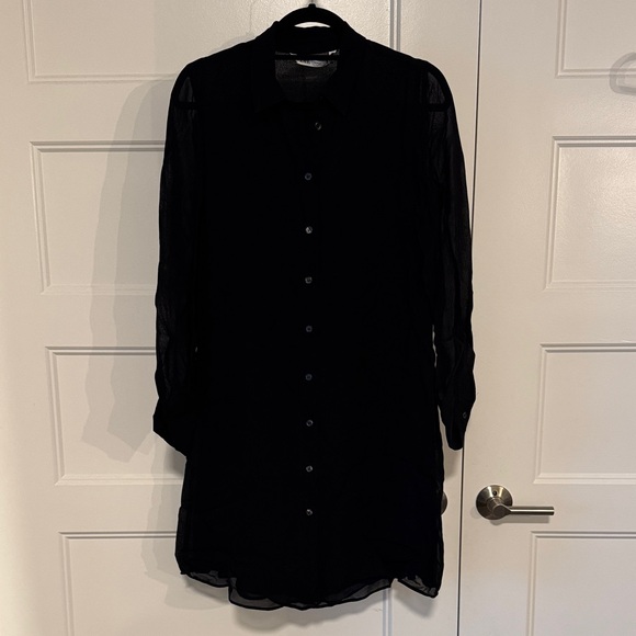 Zara Black Button-Up Sheer Dress - Picture 1 of 3